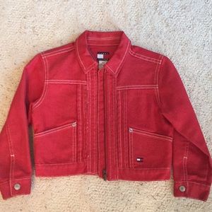 Girls Red Denim Tommy Hilfiger Jacket Size 5/6
